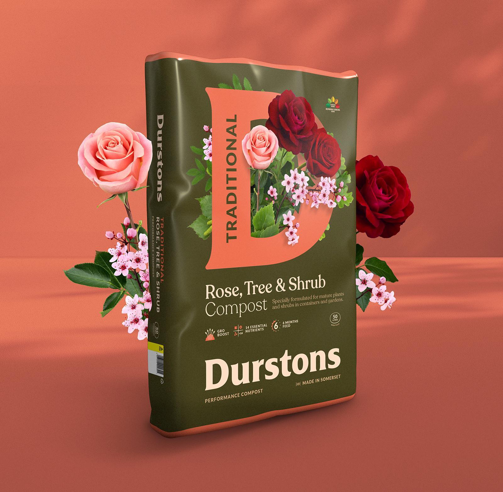 Durstons Traditional Rose, Tree and Shrub compost, 50 litre bag